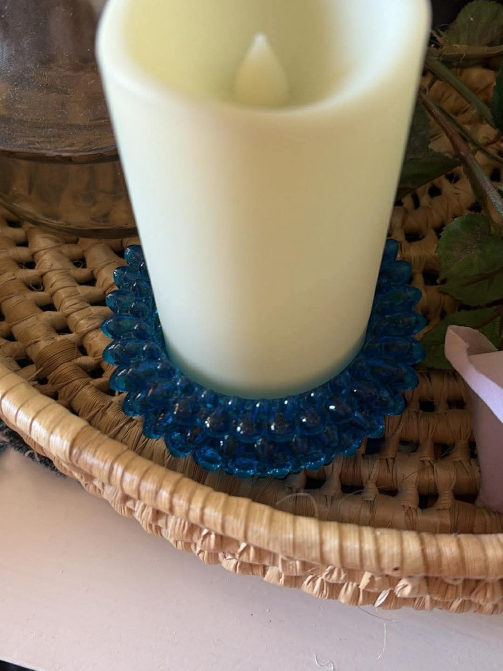 Vintage Vintage Fenton Colonial Blue Hobnail Glass Trinket Dish/Candle Holder 4"